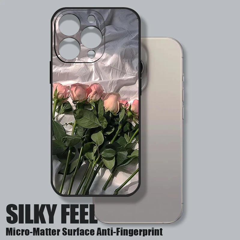 Wrist Strap Lanyard TPU Phone Case For iPhone 17 16 15 Pro Max 12 13 14 Pro Max Air 11 Pink Rose Pattern Soft Silicone Cover