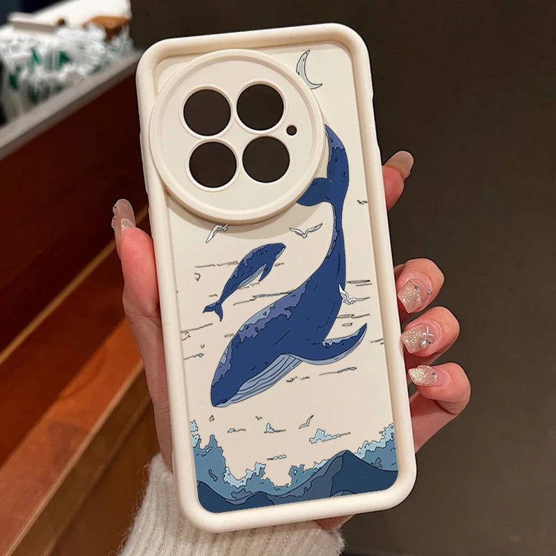 Soft Silicone Phone Case For OnePlus 13 13T 12 13R 12R 11R 5G Shockproof Sea Whale Printing TPU Cover For OnePlus Ace 5 3 2
