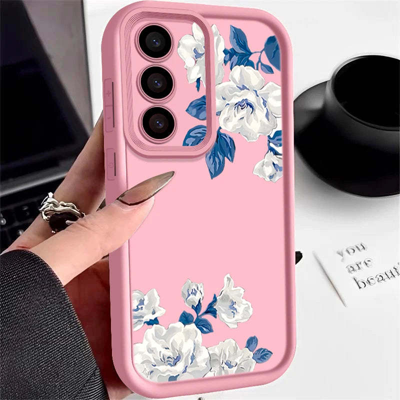White Flower Pattern TPU Phone Case For Samsung Galaxy A17 A56 A16 A36 A55 A15 A25 A26 A35 A54 A53 5G Soft Silicone Back Cover