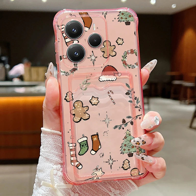 Card Slot Pocket Soft TPU Phone Case For Xiaomi 13T Pro Xiaomi 14T PRO Shockproof Cute Elk Love Heart Printed Clear Back Cover