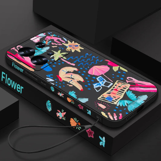Summer Vacation Printed TPU Phone Case For Xiaomi Poco X6 X5 Pro Poco M6 Pro C65 Shockproof Soft Silicone Wrist Lanyard Cover