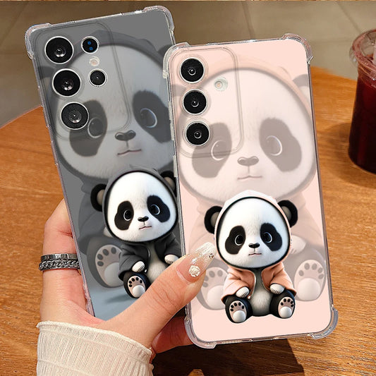 Clear Soft TPU Phone Case For Samsung Galaxy S25 S24 S23 Ultra S24 S25 FE S22 S21 Plus Cartoon Panda Pattern Drop-proof Cover