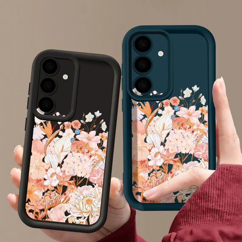 Soft TPU Phone Case For Samsung Galaxy A17 A56 A16 A36 A55 A15 A25 A26 A35 A54 A53 5G Pink Flowers Pattern Silicone Back Cover