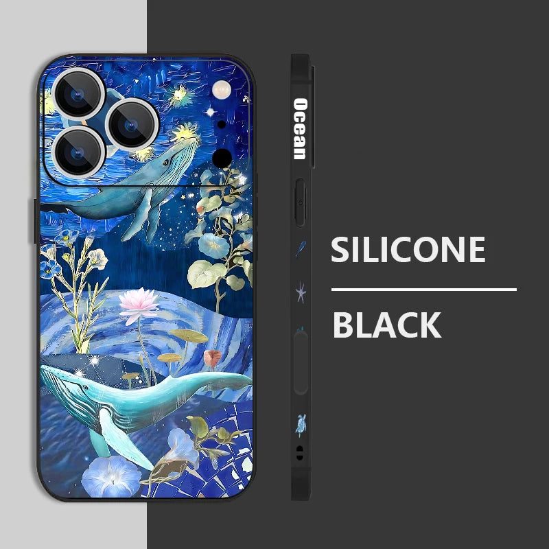 Wrist Strap Lanyard TPU Phone Case For iPhone 17 16 15 Pro Max 12 13 14 Pro Max Air 11 Dreamy Ocean Printed Soft Silicone Cover