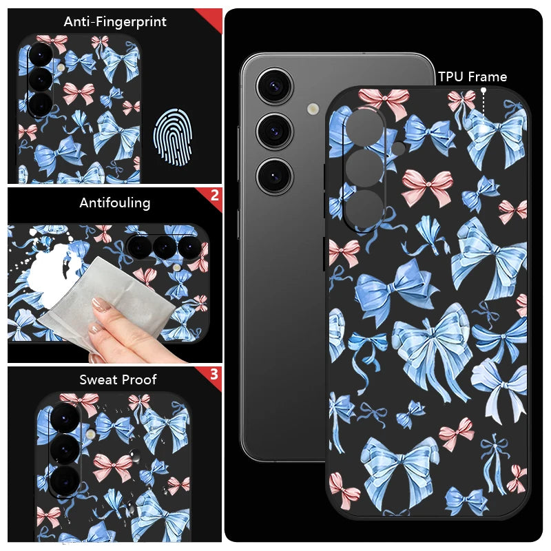Blue Bowknot Print Phone Case For Samsung Galaxy S25 S24 S22 Ultra S23 FE A17 A56 A16 A55 A25 A15 A36 A35 A54 5G Soft TPU Cover