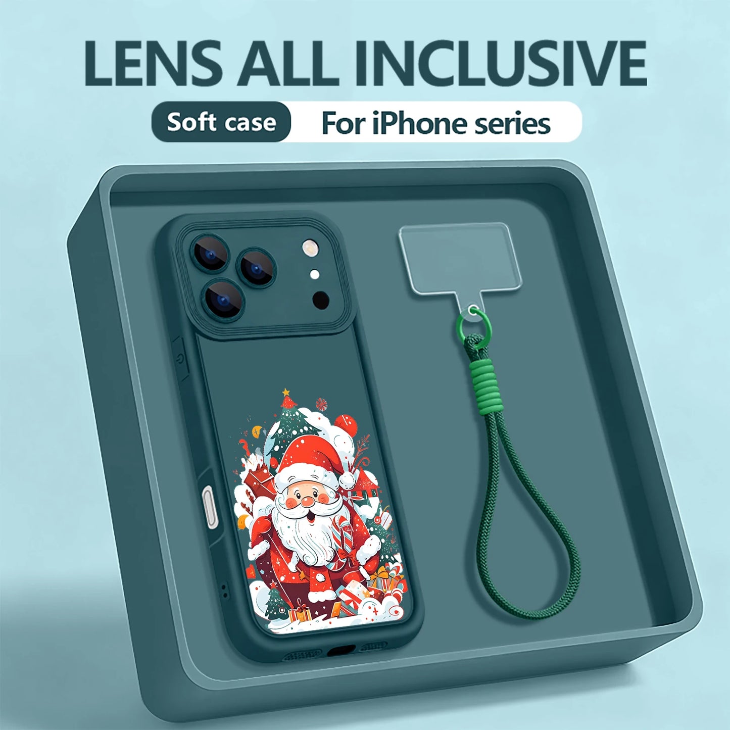 Soft TPU Lanyard Phone Case For iPhone 17 Pro Max Air 16E 16 14 15 Pro 12 13 Pro Max 11 Santa Claus Pattern Wrist Strap Cover