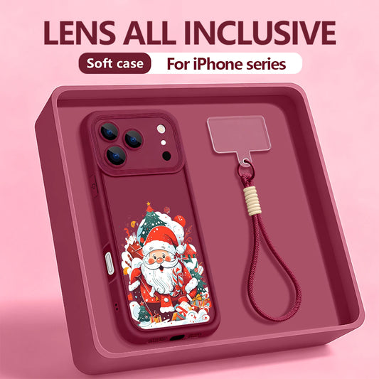 Soft TPU Lanyard Phone Case For iPhone 17 Pro Max Air 16E 16 14 15 Pro 12 13 Pro Max 11 Santa Claus Pattern Wrist Strap Cover
