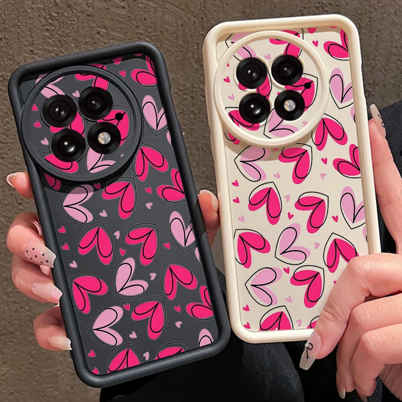 Soft TPU Phone Case For OnePlus 15 13 13T 12 15R 13R 12R 11R 5G Pink Love Hearts Printed Cover For OnePlus Nord 5 Ace 6 6T 5 3 2