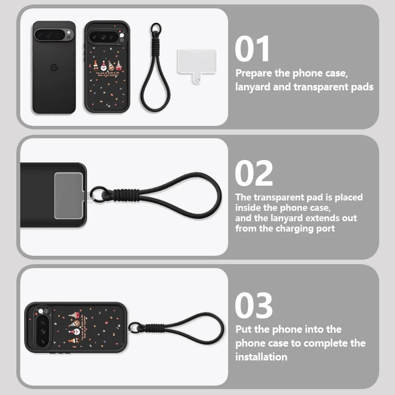 Christmas Doll Printed Phone Case For Google Pixel 10 8 7 Pro 8A Pixel 9 Pro XL Soft TPU Wrist Strap Lanyard Silicone Back Cover