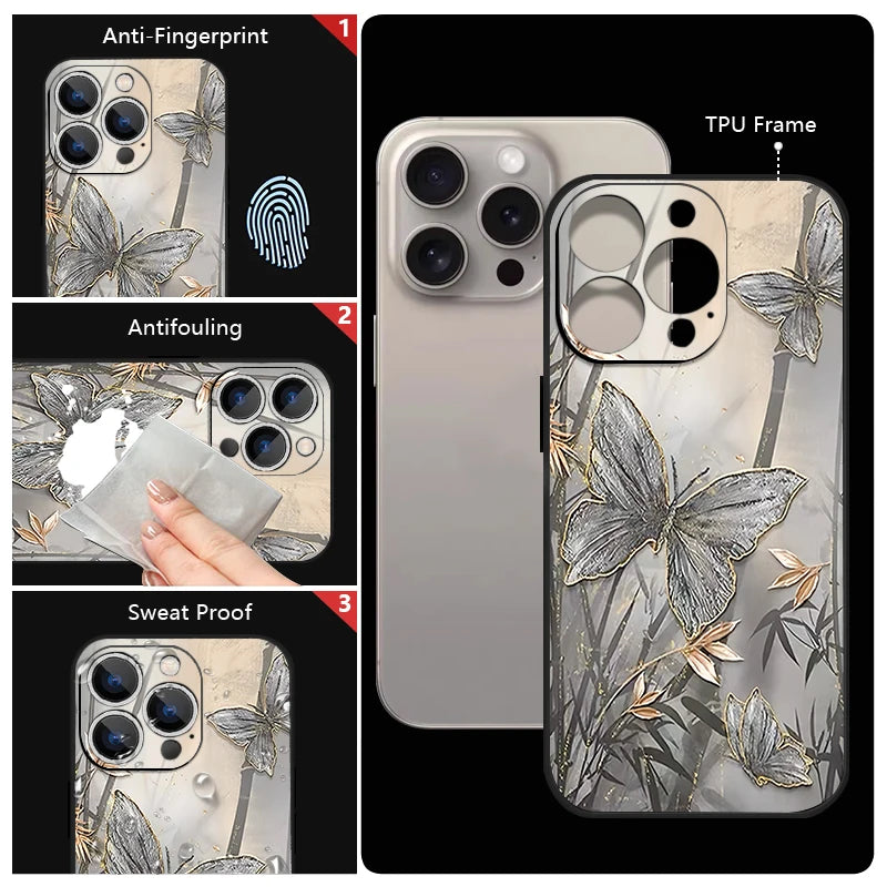 Wrist Strap Lanyard Soft TPU Case For iPhone 17 16 15 Pro Max 12 13 14 Pro Max Air 11 Butterfly Leaves Pattern Silicone Cover