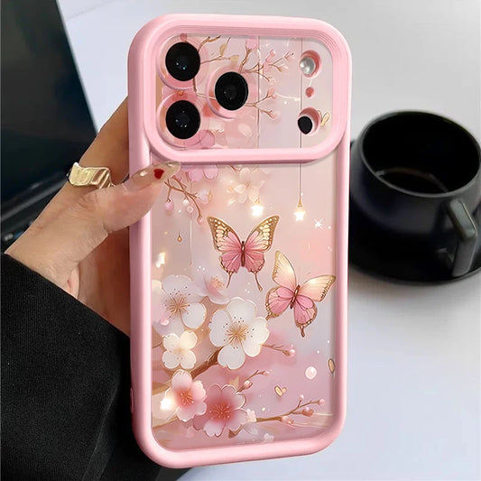 Pink Flower Butterfly Pattern TPU Phone Case For iPhone 17 Pro Air 16e 15 16 Pro Max 14 Plus 13 12 Pro Max Soft Silicone Cover
