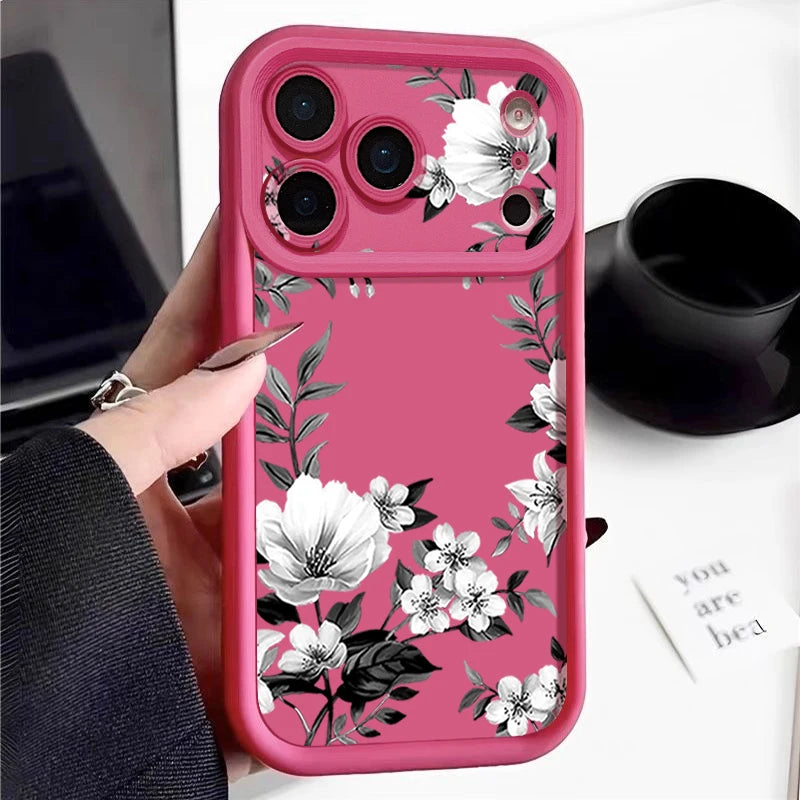 Soft TPU Phone Case For iPhone 17 Pro 16e 15 16 Pro Max 14 16 Plus 13 12 Pro Max Air White Flowers Pattern Silicone Back Cover