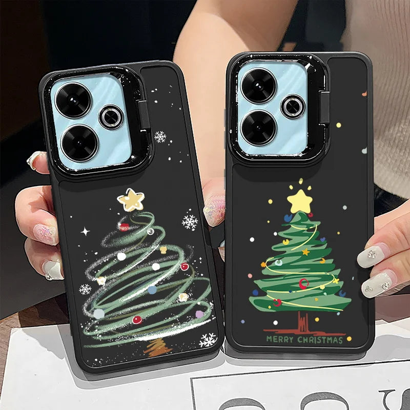 Christmas Tree Printed Lens Frame Holder Case For Xiaomi Redmi Note 13 Pro 12 11 Pro 5G 13C 4G Kickstand Soft TPU Phone Cover