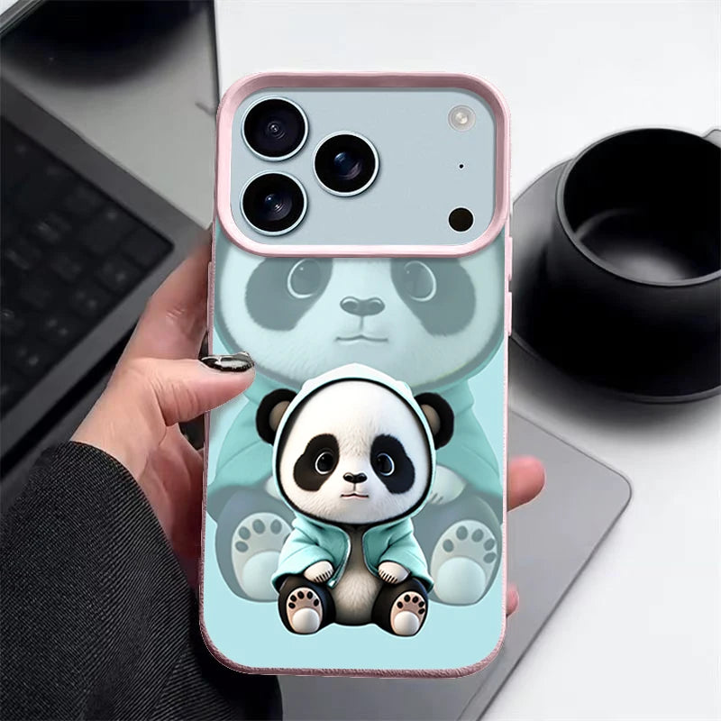 Cute Panda Printed TPU Phone Case For iPhone 17 16e 16 15 Pro Max 14 13 12 Pro Max 11 Air Soft Leather Texture Silicone Cover