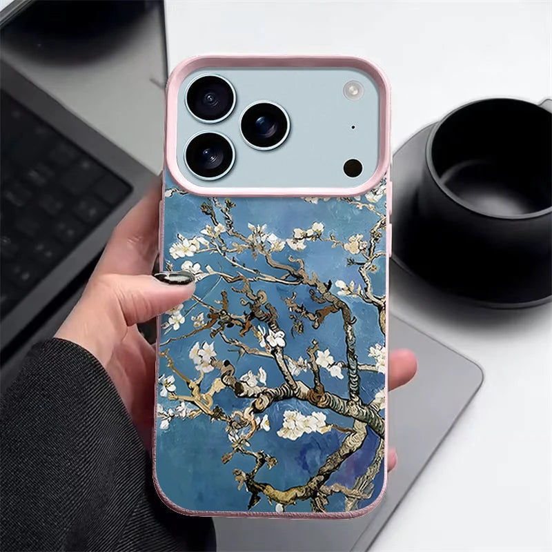 White Flowers Pattern Phone Case For iPhone 17 16e 16 15 Pro Max 14 13 12 Pro Max 11 Air Soft Leather Texture TPU Back Cover