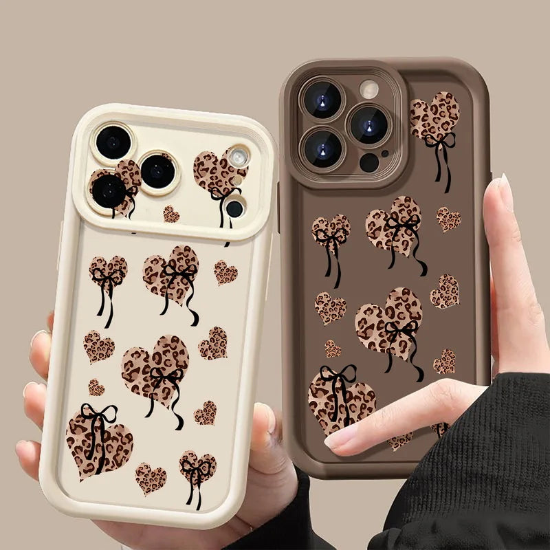 Soft TPU Phone Case For iPhone 17 Pro Air 16e 15 16 Pro Max 14 16 Plus 13 12 Pro Max Leopard Print Heart Pattern Silicone Cover