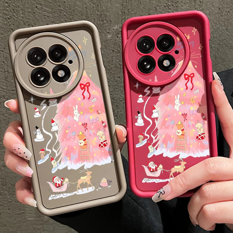 Soft TPU Phone Case For OnePlus 15 13 13T 12 13R 12R 11R 5G Pink Christmas Tree Printed Back Cover For OnePlus Nord 5 Ace 5 3 2