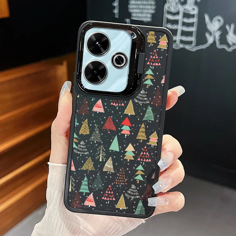 Lens Frame Holder Soft TPU Case For Xiaomi Redmi Note 13 Pro 12 11 Pro 5G 13C 4G Merry Christmas Pattern Kickstand Phone Cover