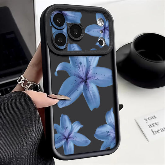 Blue Lily Pattern TPU Phone Case For iPhone 17 16e 15 16 Pro Max 14 16 Plus For iPhone Air 13 12 Pro Max 11 Soft Silicone Cover