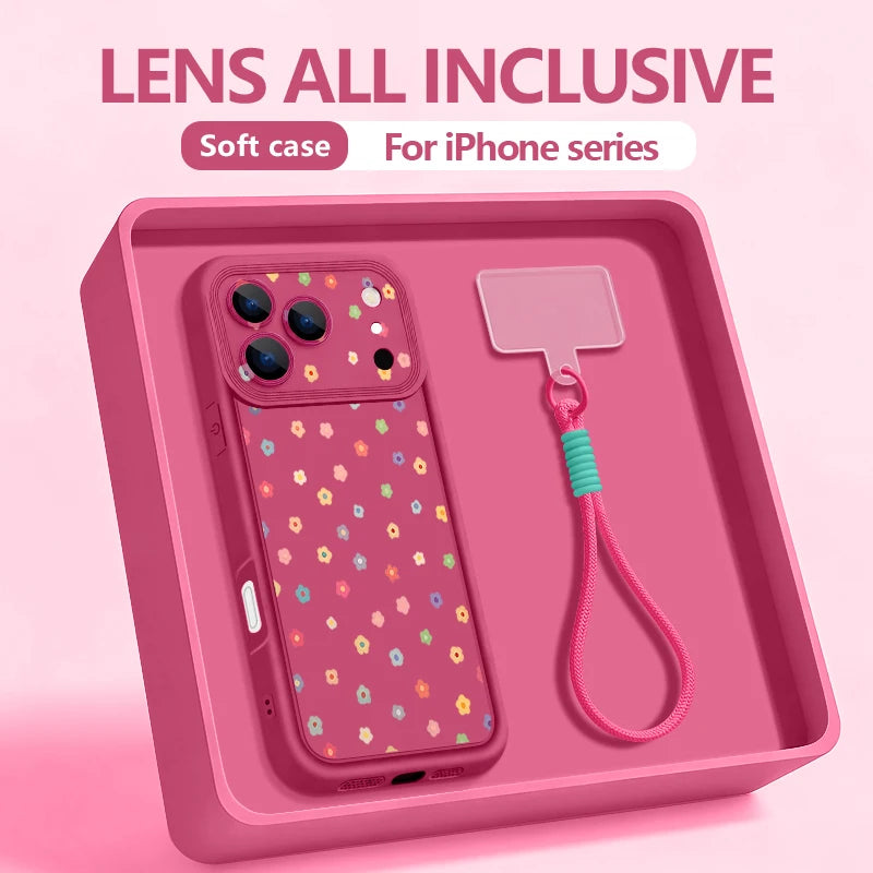 Wrist Strap Lanyard Phone Case For iPhone 17 Pro Max Air 16E 16 14 15 Pro 12 13 Pro Max 11 Blue White Flower Printed TPU Cover