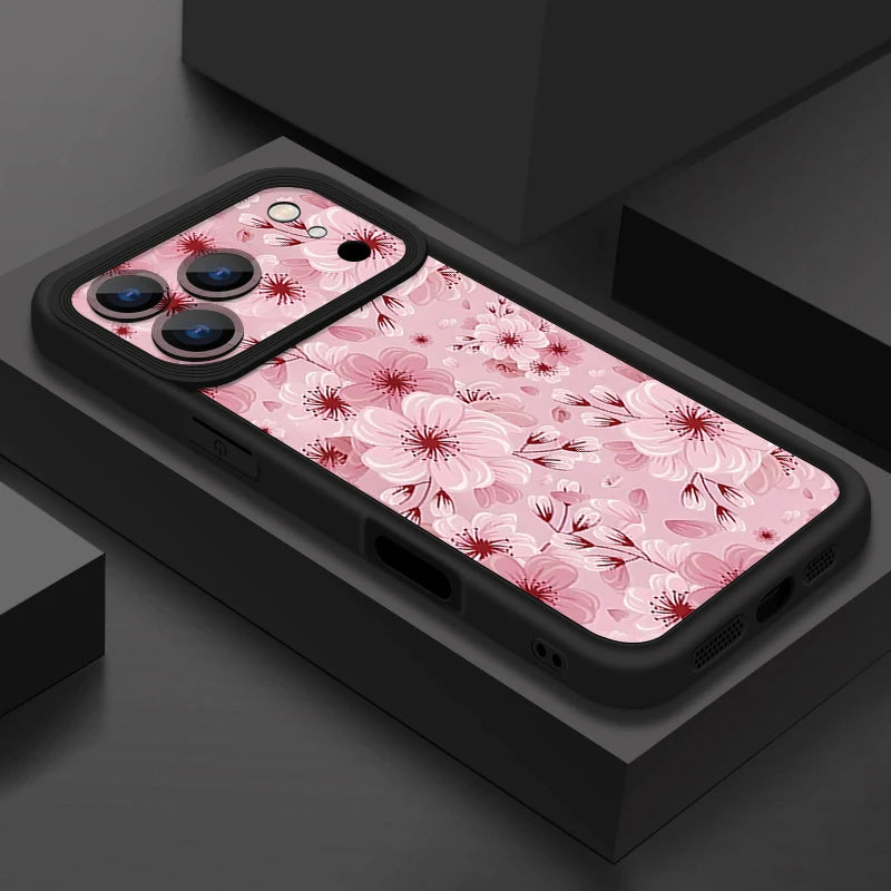 TPU Phone Case For iPhone 17 16e 15 16 Pro Max 14 16 Plus For iPhone Air 13 12 Pro Max Pink Peach Blossoms Pattern Soft Cover
