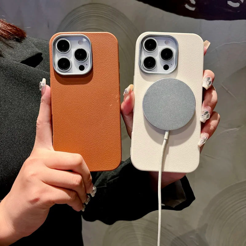 Leather Texture Soft TPU Case For Magsafe For iPhone 16 15 Pro Max 14 Plus 13 12 Pro Max 11 Shockproof Solid Color Phone Cover