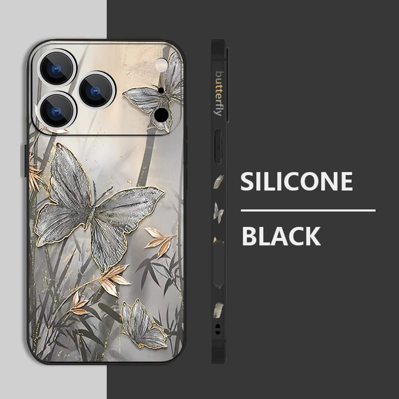 Wrist Strap Lanyard Soft TPU Case For iPhone 17 16 15 Pro Max 12 13 14 Pro Max Air 11 Butterfly Leaves Pattern Silicone Cover