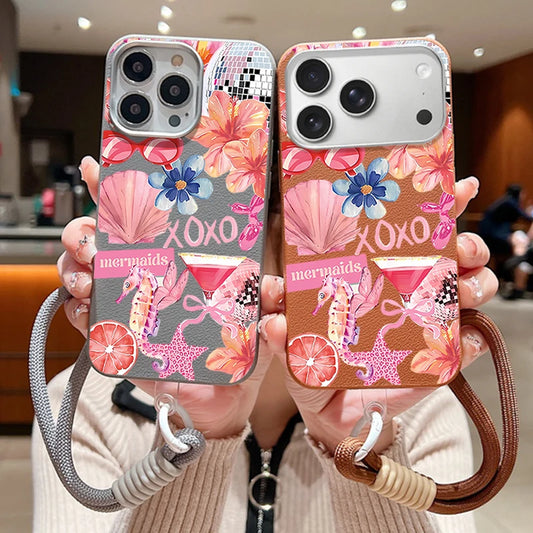 Wrist Strap Lanyard Phone Case For iPhone 17 16 15 Pro Max 14 15 Plus 13 12 Pro Max Air Sea Horse Starfish Print Soft TPU Cover