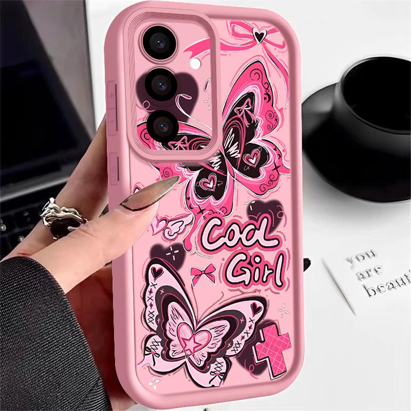 Soft TPU Phone Case For Samsung Galaxy S25 S24 S23 Ultra S25 Edge S24 S23 FE S22 Plus Pink Butterfly Pattern Silicone Back Cover