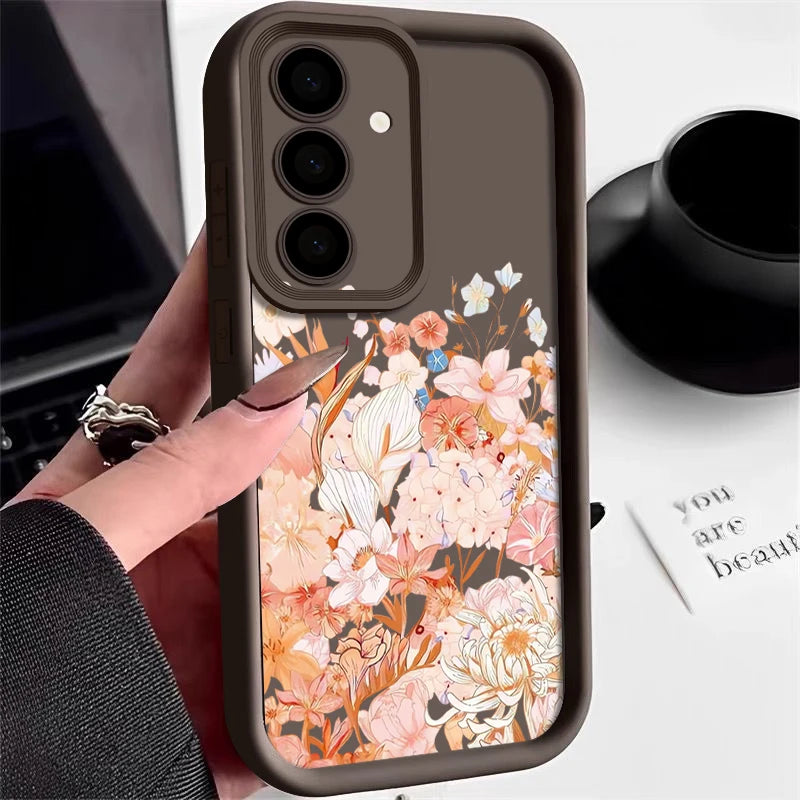 Soft TPU Phone Case For Samsung Galaxy A17 A56 A16 A36 A55 A15 A25 A26 A35 A54 A53 5G Pink Flowers Pattern Silicone Back Cover