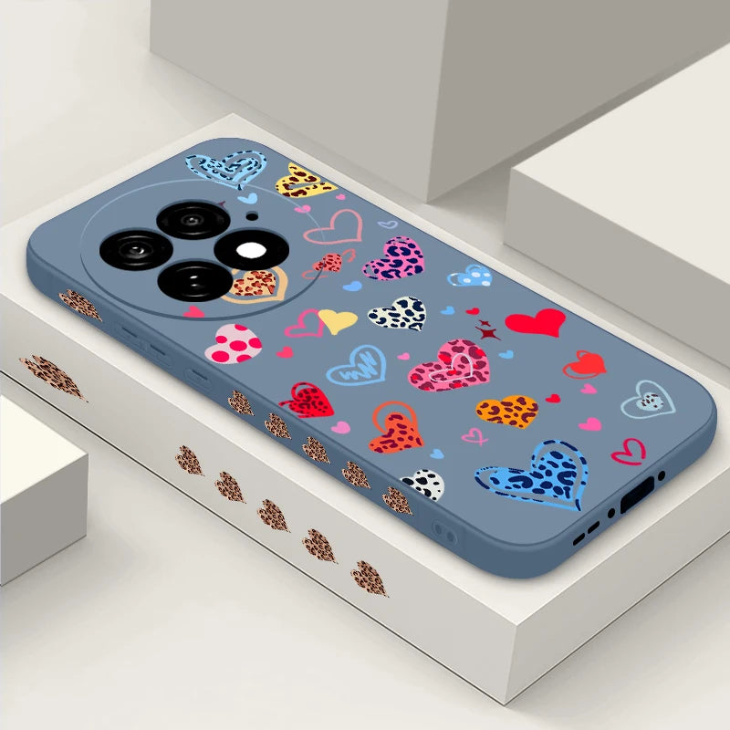 Lanyard Soft TPU Phone Case For OnePlus 15 13 13T 12 13R 12R 11R Nord 5 Ace 5 3 2 5G Colorful Love Heart Printed Silicone Cover