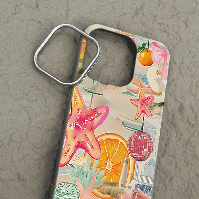 Leather Texture TPU Phone Case For iPhone 17 16 15 Pro Max 14 15 Plus 13 12 Pro Max 11 Air Colorful Starfish Printed Back Cover