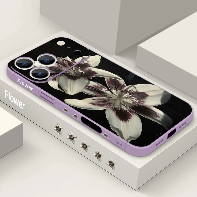 Wrist Strap Lanyard TPU Phone Case For iPhone 17 16 15 Pro Max 12 13 14 Pro Max Air 11 Lily Flower Pattern Soft Silicone Cover