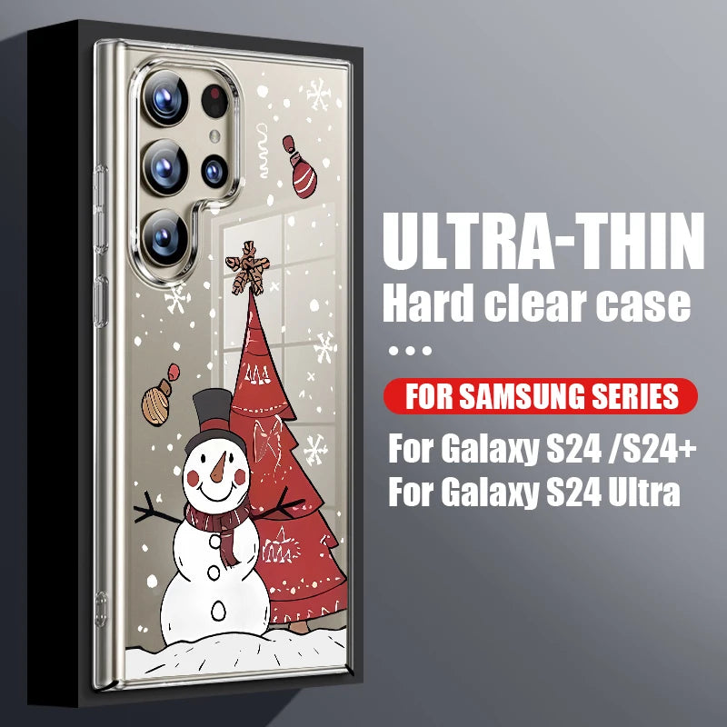 Christmas Tree Snowman Pattern Hard PC Case For Samsung Galaxy A56 A16 A36 A55 A15 A25 A26 A54 A53 5G Transparent Phone Cover
