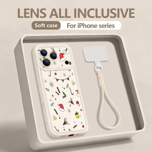Christmas Hat Printed Phone Case For iPhone 17 Pro Max Air 16E 16 14 15 Pro 12 13 Pro Max 11 Soft TPU Wrist Strap Lanyard Cover