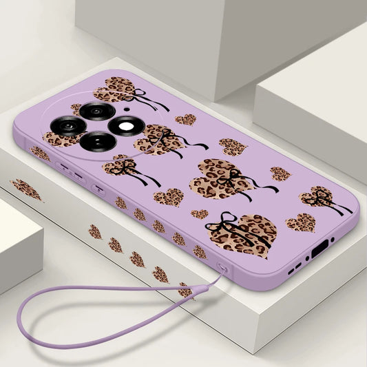 Lanyard Soft TPU Phone Case For OnePlus 15 13 13T 12 13R 12R 11R Nord 5 Ace 5 3 2 5G Leopard Print Love Heart Printed Back Cover