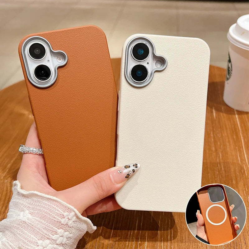 Leather Texture Soft TPU Case For Magsafe For iPhone 16 15 Pro Max 14 Plus 13 12 Pro Max 11 Shockproof Solid Color Phone Cover