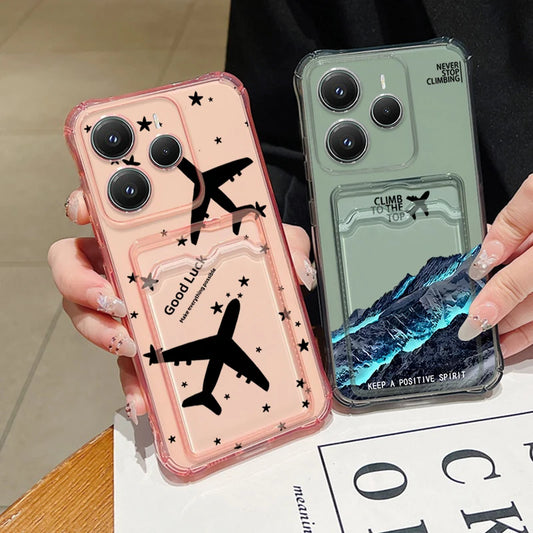 Card Slot Pocket TPU Case For Xiaomi Poco X6 F6 X5 Pro M6 Pro C65 Aircraft Printed Soft Silicone Phone Cover For Poco F6 X5 X6