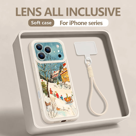 Lanyard Phone Case For iPhone 17 Pro Max 16E Air 16 14 15 Pro 12 13 Pro Max 11 Winter Snow Scenery Printed Wrist Strap TPU Cover