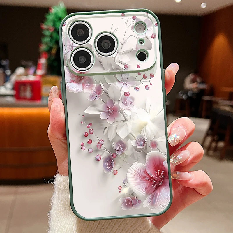 Magnetic Phone Case For iPhone 17 Pro 16 15 14 13 Pro Max For Magsafe Wireless Charge Pink Flower Printed Hard PC Back Cover