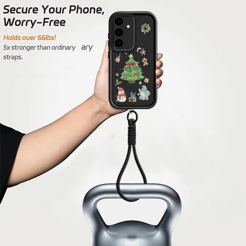 Christmas Tree Print Lanyard Phone Case For Samsung Galaxy S25 S23 S24 Ultra S24 S25 FE A17 A56 A16 A55 A15 A25 A26 5G TPU Cover