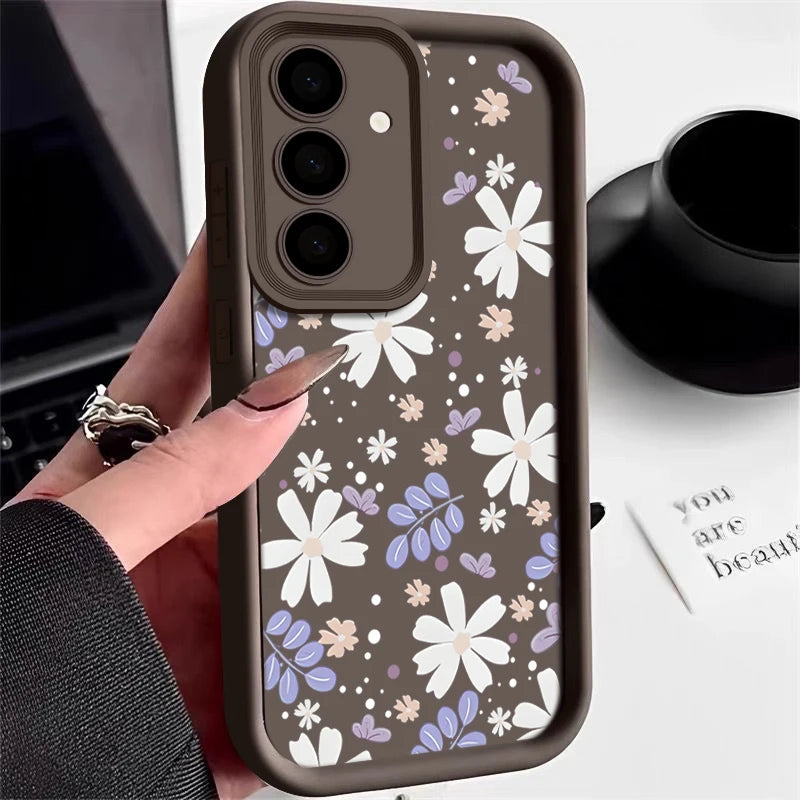 White Flowers TPU Case For Samsung Galaxy S25 Edge S24 S22 S23 Ultra S24 FE A56 A36 A26 A55 A16 A15 A35 A25 A54 5G Phone Cover