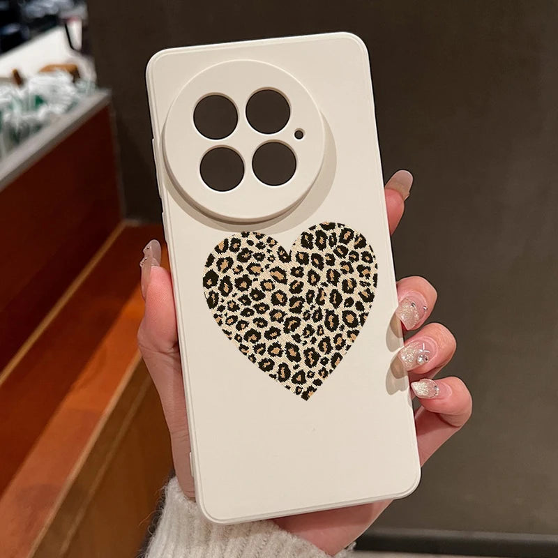 Lanyard Soft TPU Phone Case For OnePlus 15 13 13T 12 13R 12R 11R Nord 5 Ace 5 3 2 5G Leopard Print Heart Pattern Silicone Cover