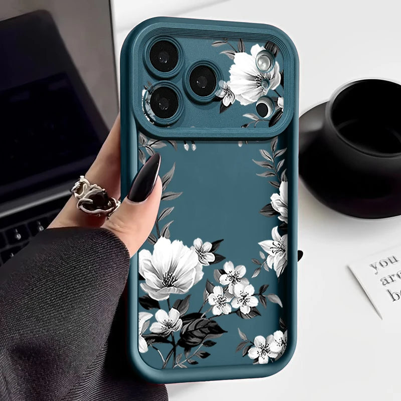 Soft TPU Phone Case For iPhone 17 Pro 16e 15 16 Pro Max 14 16 Plus 13 12 Pro Max Air White Flowers Pattern Silicone Back Cover
