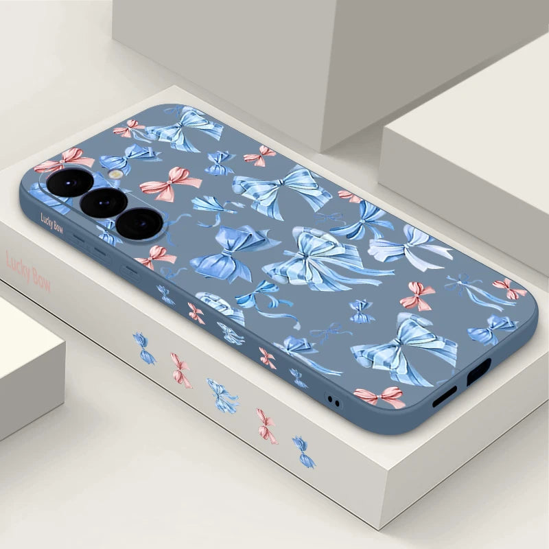 Blue Bowknot Print Phone Case For Samsung Galaxy S25 S24 S22 Ultra S23 FE A17 A56 A16 A55 A25 A15 A36 A35 A54 5G Soft TPU Cover