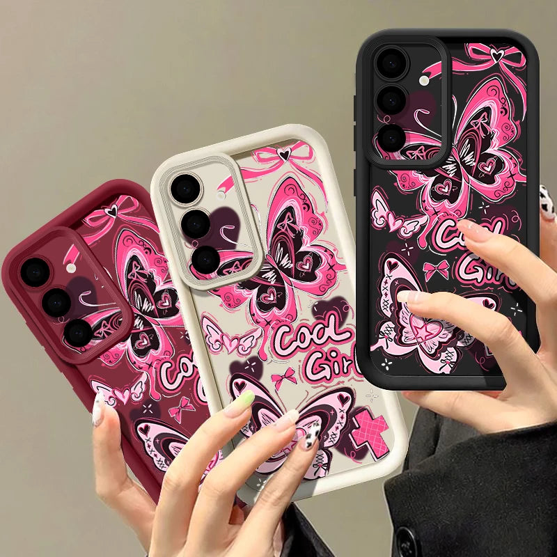 Soft TPU Phone Case For Samsung Galaxy S25 S24 S23 Ultra S25 Edge S24 S23 FE S22 Plus Pink Butterfly Pattern Silicone Back Cover