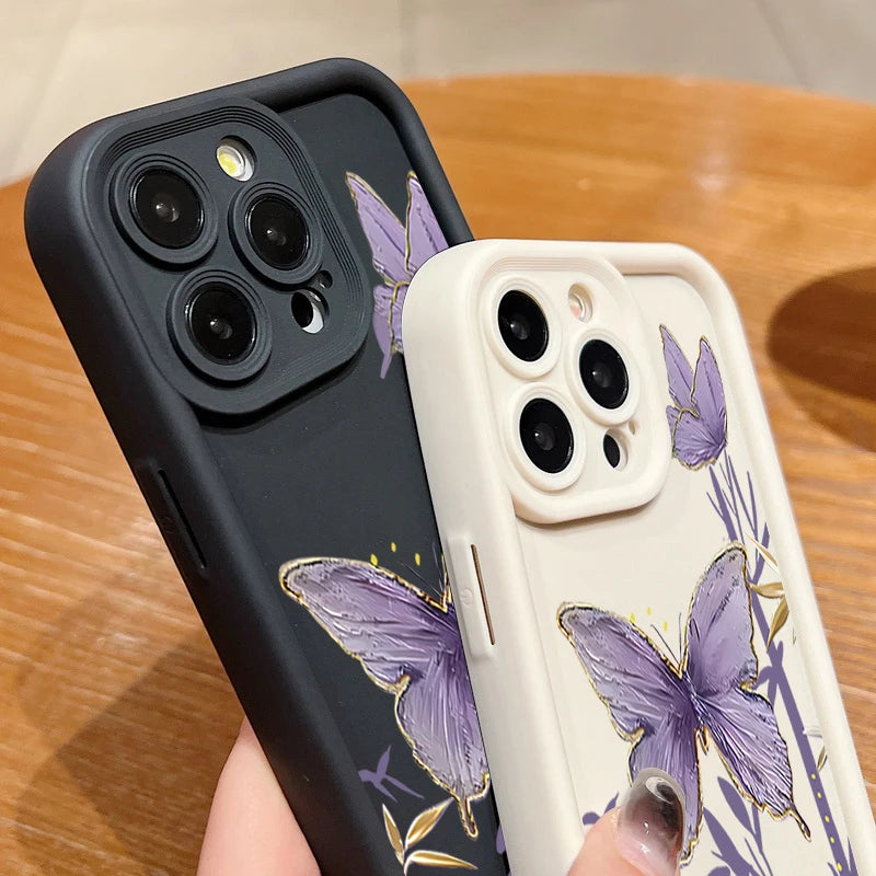 Soft TPU Phone Case For iPhone 17 Pro Air 16e 15 16 Pro Max 14 16 Plus 13 12 Pro Max Purple Butterfly Pattern Silicone Cover