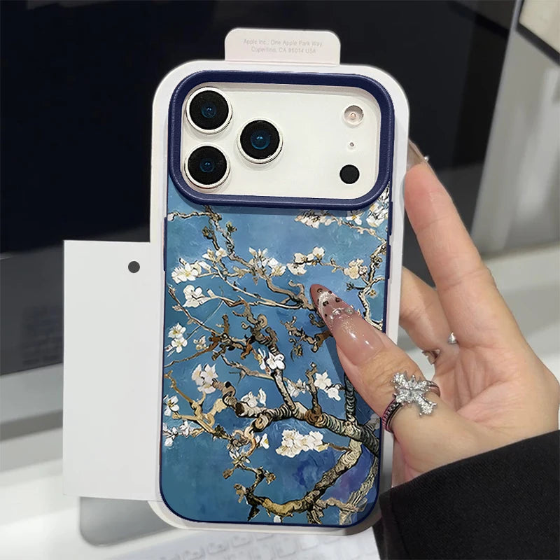 White Flowers Pattern Phone Case For iPhone 17 16e 16 15 Pro Max 14 13 12 Pro Max 11 Air Soft Leather Texture TPU Back Cover